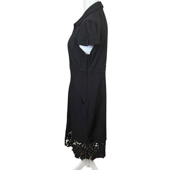 BCBG Maxazria Black Midi Dress Lace Hem Large Office Career Minimalist Neutral - Picture 4 of 12